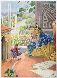 Gulliver beschreibt dem König von Brobdingnag das Regierungssystem in England, ca. 1900